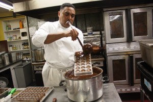 Chef Poole showing how to make magnificent chocolates...