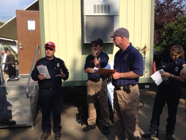 Lead PIOs coordination meeting on assignments of personnel to N & S Zones [Photo Credit: King Fire IMT via Facebook page]