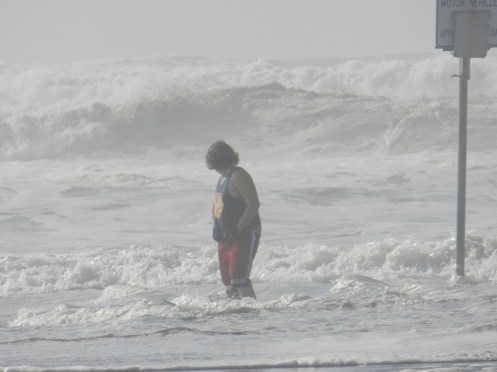 A "potential" Victim stands in a sneaker wave on an Ocean Shores, Washington beach in 2014. [Credit:  LR Swenson]